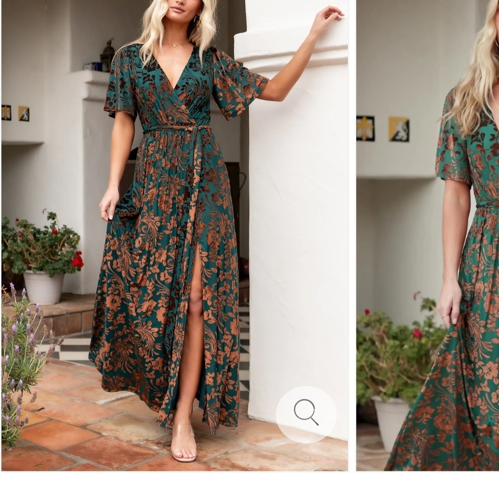 Velvet Jade and Bronze Maxi Dress